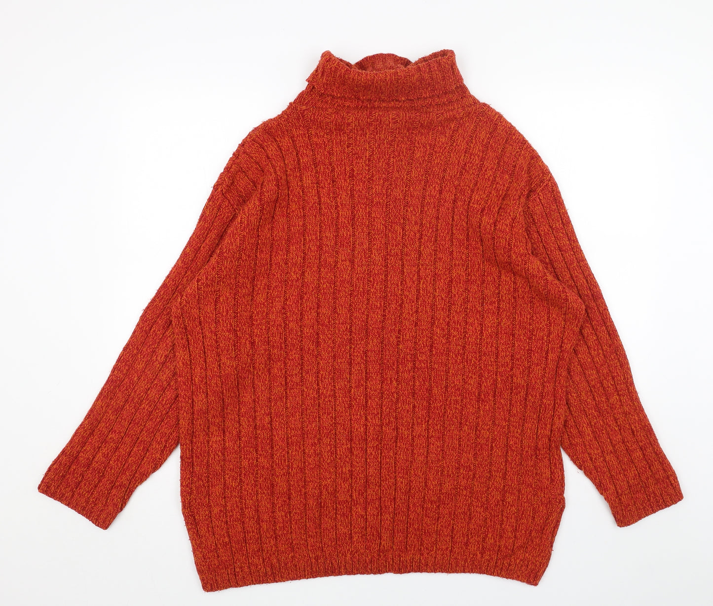 Casual Womens Orange Roll Neck Acrylic Pullover Jumper Size 18 - Ribbed