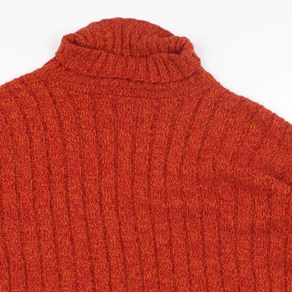 Casual Womens Orange Roll Neck Acrylic Pullover Jumper Size 18 - Ribbed