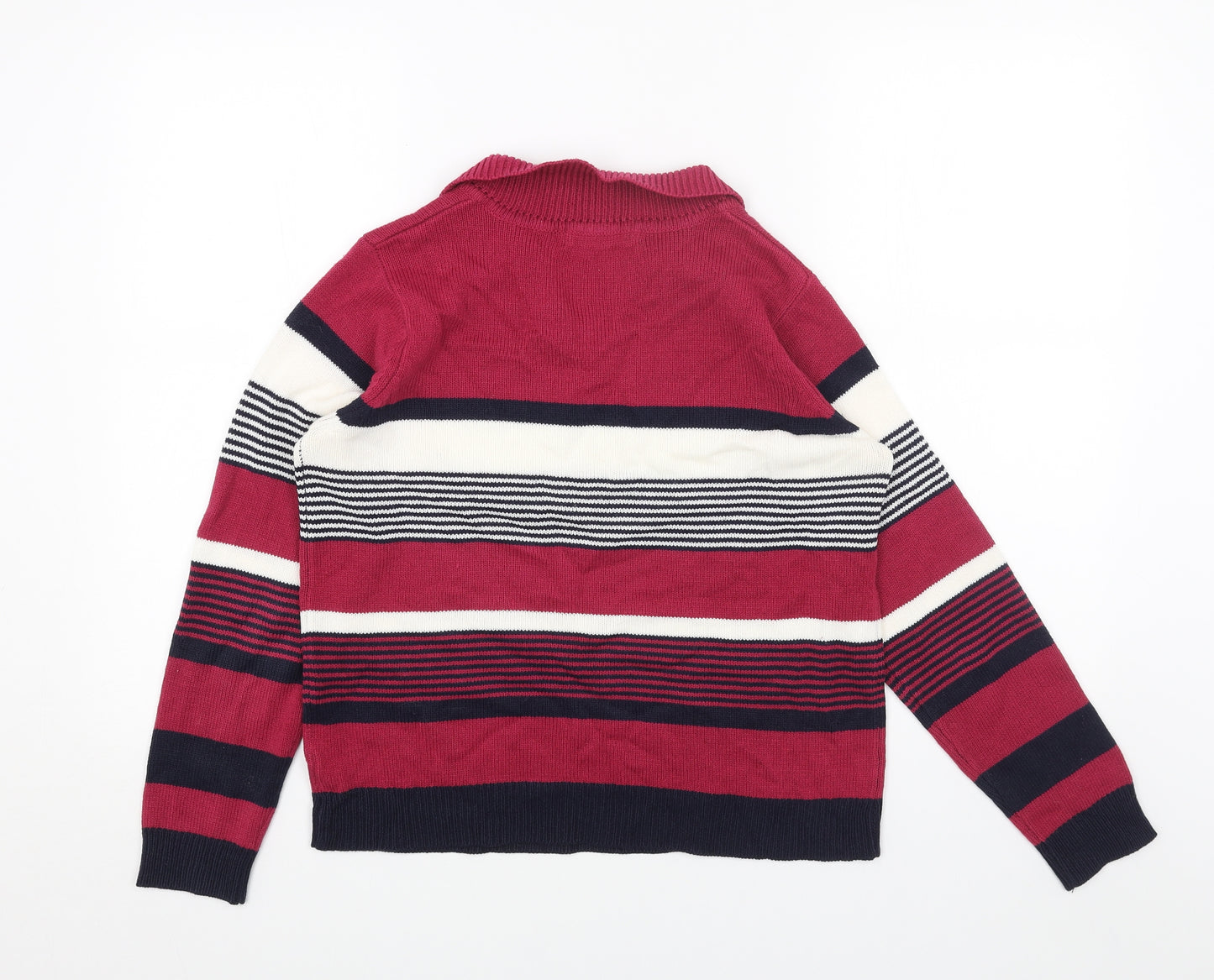 EWM Womens Pink Collared Striped Acrylic Pullover Jumper Size S