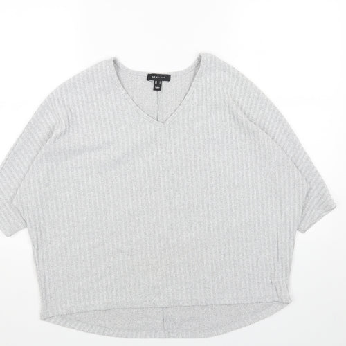 New Look Womens Grey V-Neck Polyester Pullover Jumper Size S