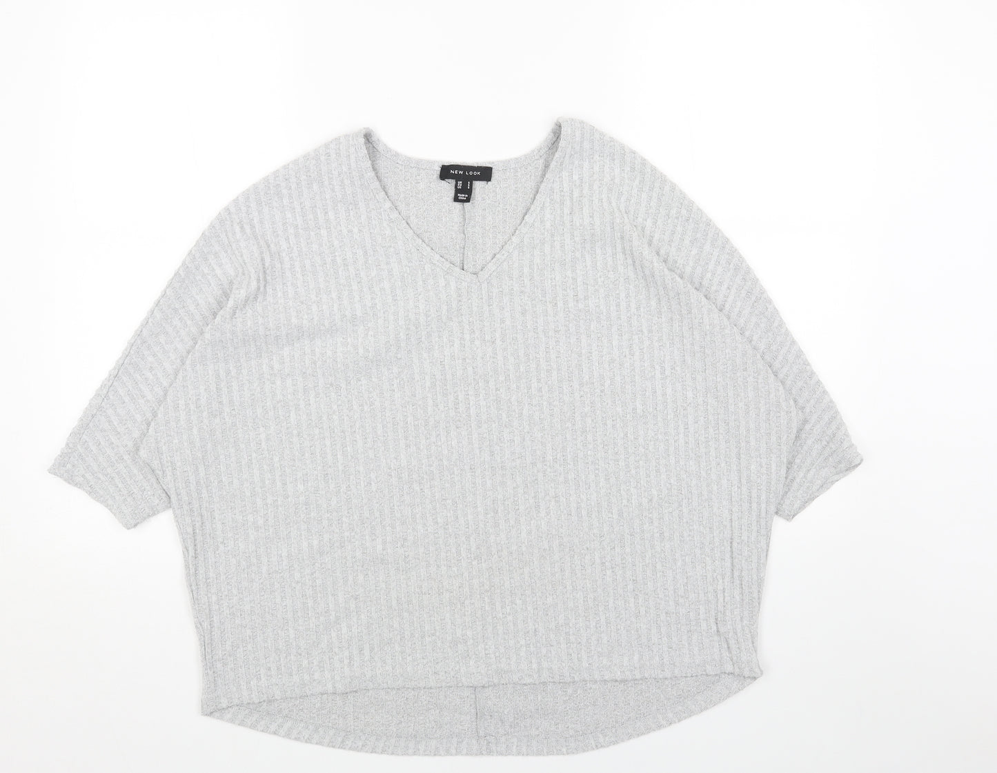New Look Womens Grey V-Neck Polyester Pullover Jumper Size S
