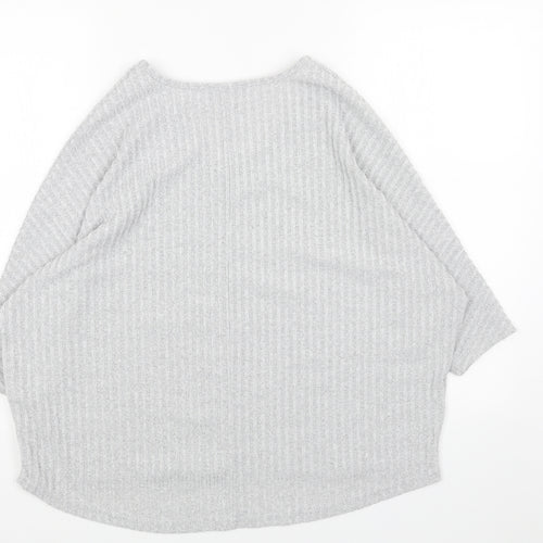 New Look Womens Grey V-Neck Polyester Pullover Jumper Size S