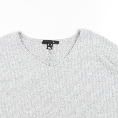 New Look Womens Grey V-Neck Polyester Pullover Jumper Size S