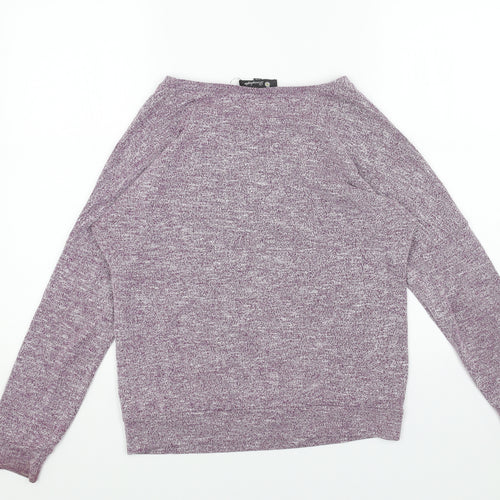 Daisylayla Womens Purple Boat Neck Viscose Pullover Jumper Size S - Fern Leaf Detail