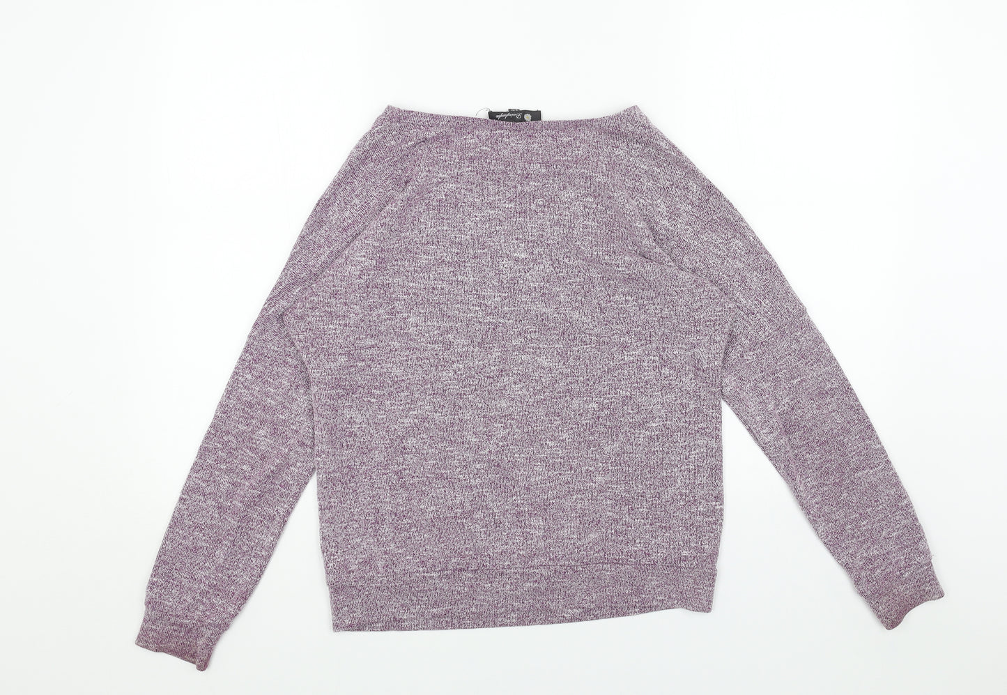 Daisylayla Womens Purple Boat Neck Viscose Pullover Jumper Size S - Fern Leaf Detail