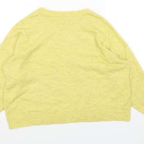 NEXT Womens Yellow Boat Neck Geometric Acrylic Pullover Jumper Size L - Hearts