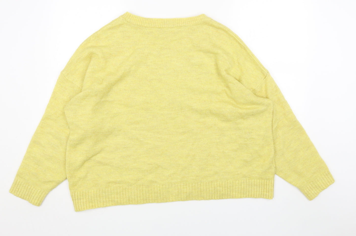 NEXT Womens Yellow Boat Neck Geometric Acrylic Pullover Jumper Size L - Hearts