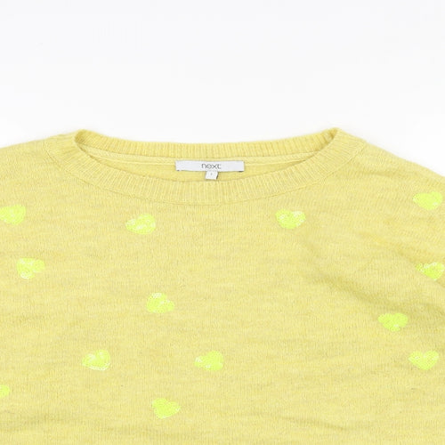 NEXT Womens Yellow Boat Neck Geometric Acrylic Pullover Jumper Size L - Hearts
