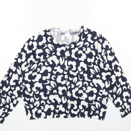 Preworn Womens Blue Scoop Neck Floral Viscose Cardigan Jumper Size S
