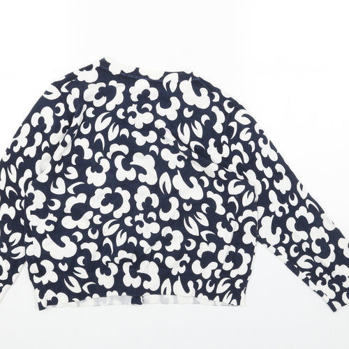 Preworn Womens Blue Scoop Neck Floral Viscose Cardigan Jumper Size S