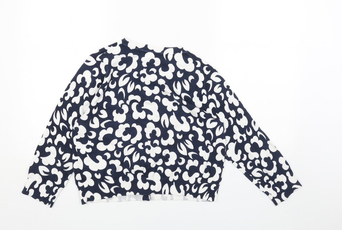 Preworn Womens Blue Scoop Neck Floral Viscose Cardigan Jumper Size S