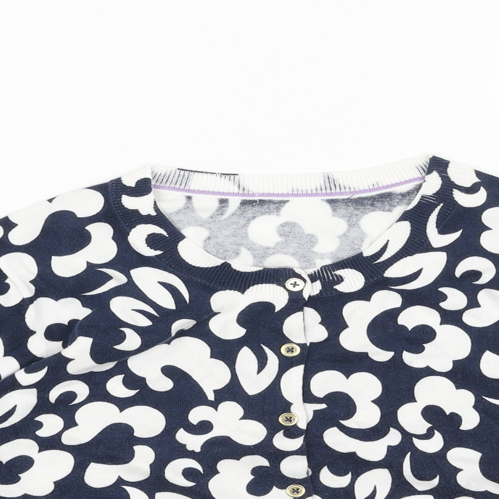 Preworn Womens Blue Scoop Neck Floral Viscose Cardigan Jumper Size S