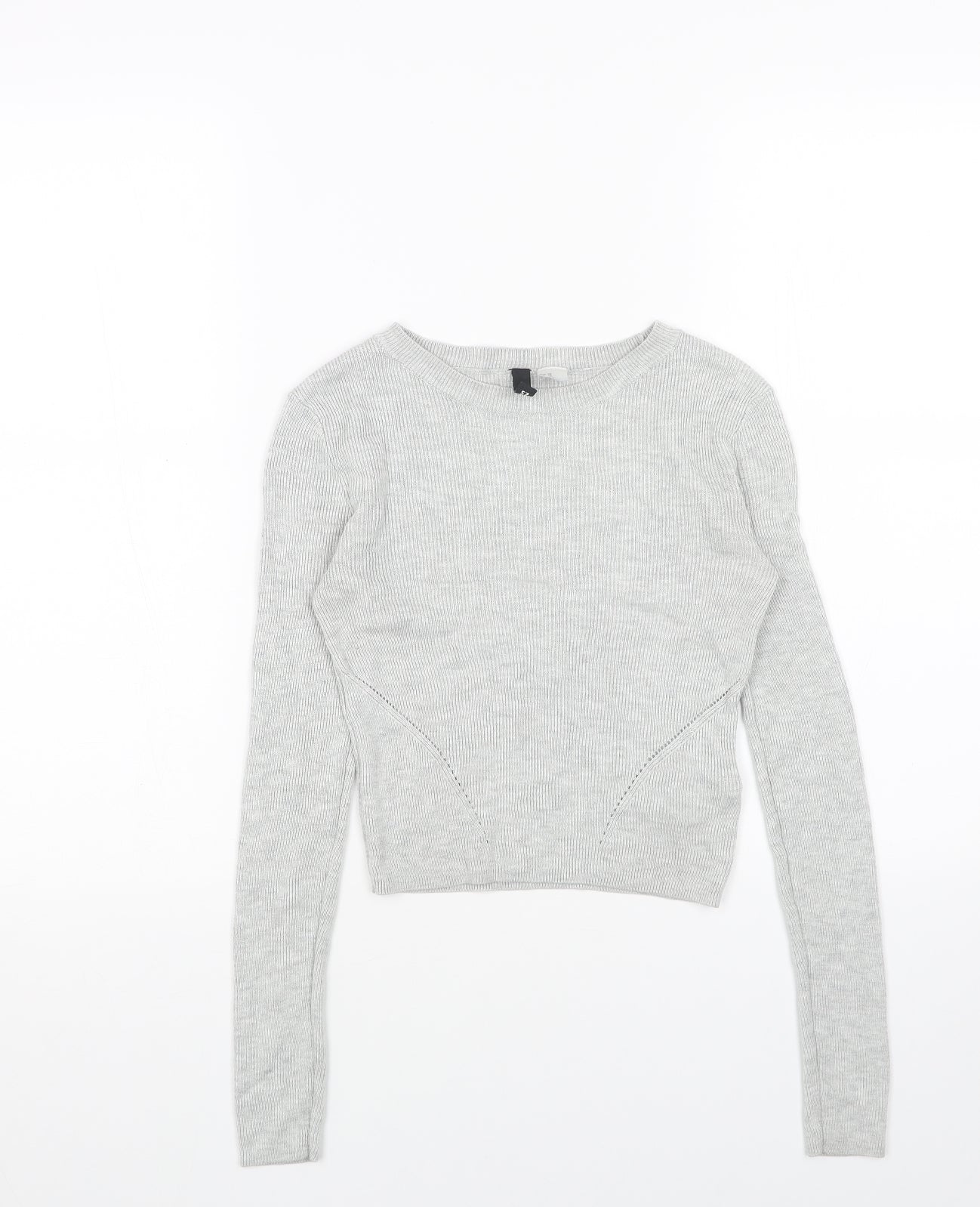 H&M Womens Grey Boat Neck Acrylic Pullover Jumper Size XS - Cropped