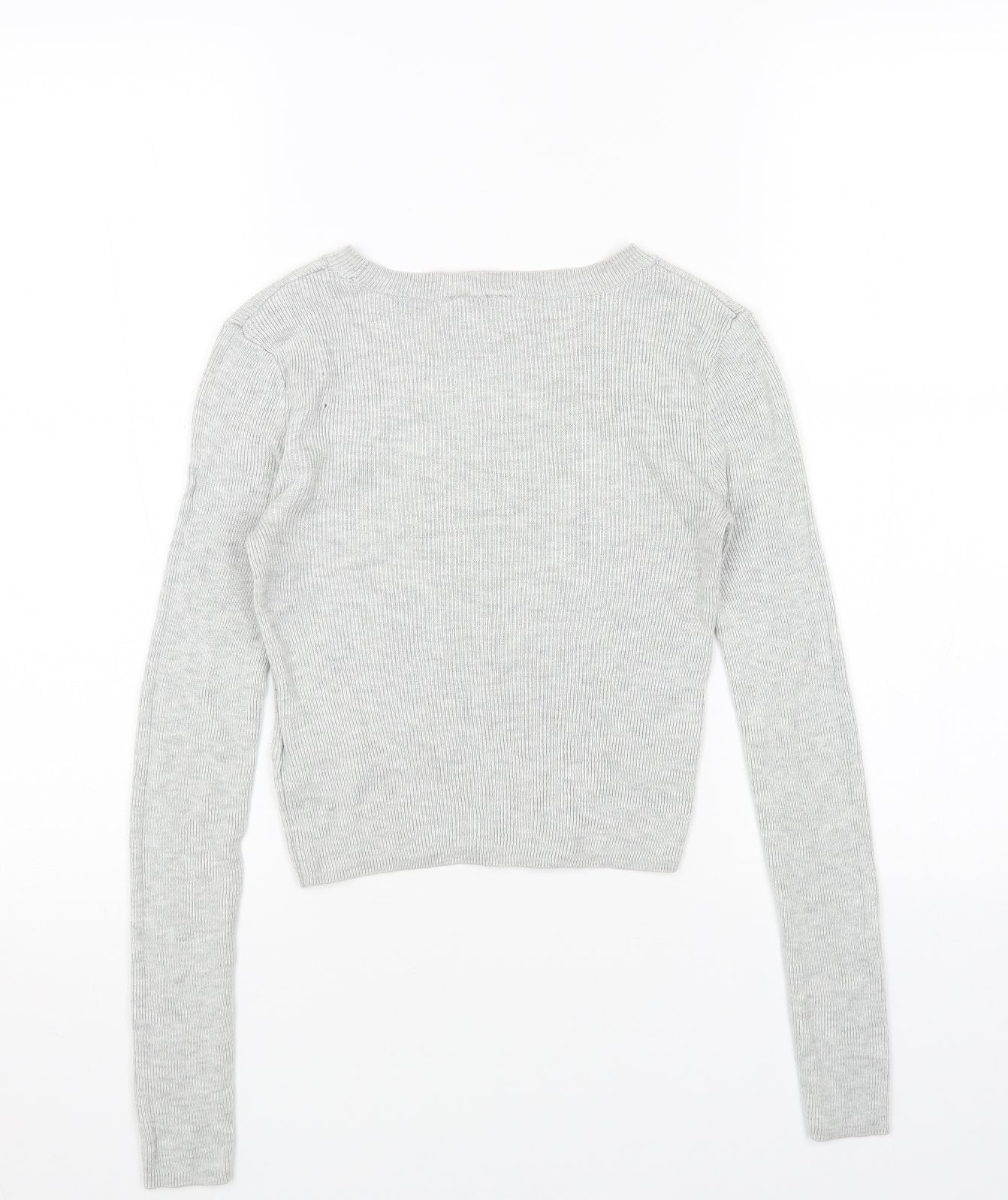 H&M Womens Grey Boat Neck Acrylic Pullover Jumper Size XS - Cropped