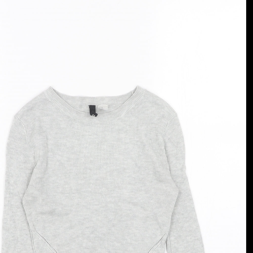 H&M Womens Grey Boat Neck Acrylic Pullover Jumper Size XS - Cropped