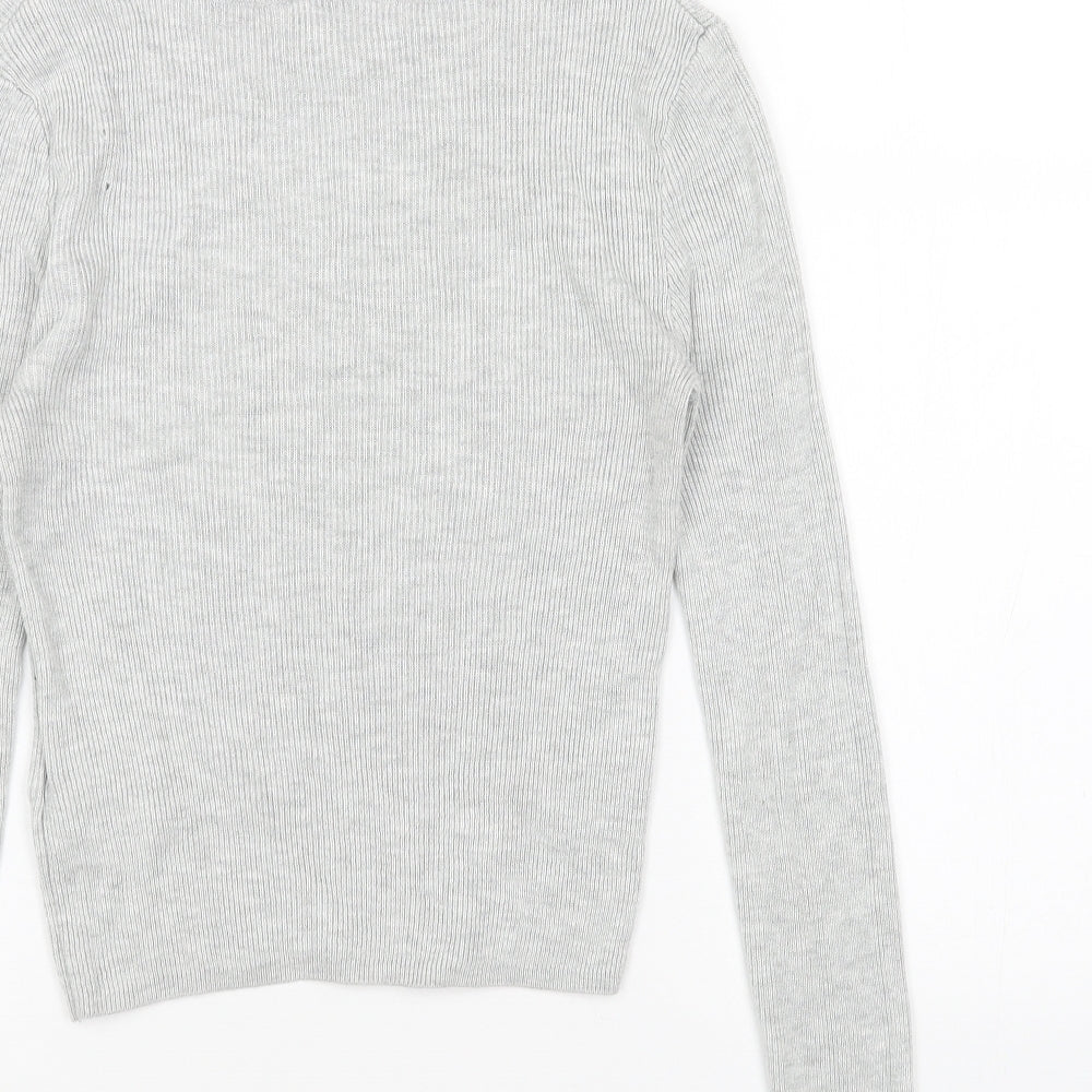 H&M Womens Grey Boat Neck Acrylic Pullover Jumper Size XS - Cropped