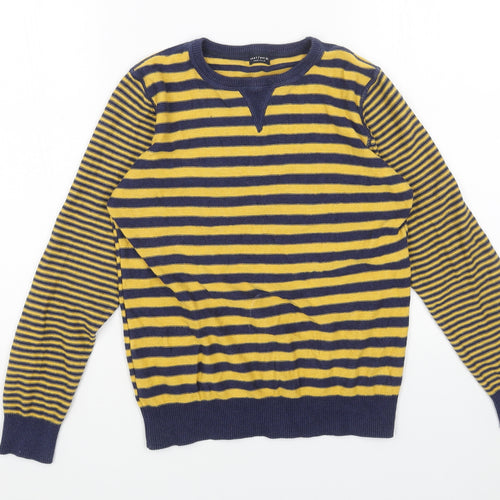 NEXT Girls Yellow Round Neck Striped Cotton Pullover Jumper Size 10 Years Pullover