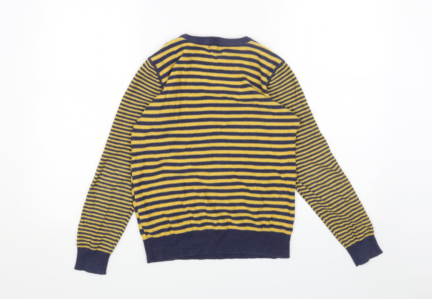 NEXT Girls Yellow Round Neck Striped Cotton Pullover Jumper Size 10 Years Pullover