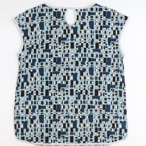 Savida Womens Blue Geometric Polyester Basic T-Shirt Size 10 Round Neck