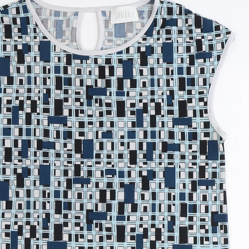 Savida Womens Blue Geometric Polyester Basic T-Shirt Size 10 Round Neck