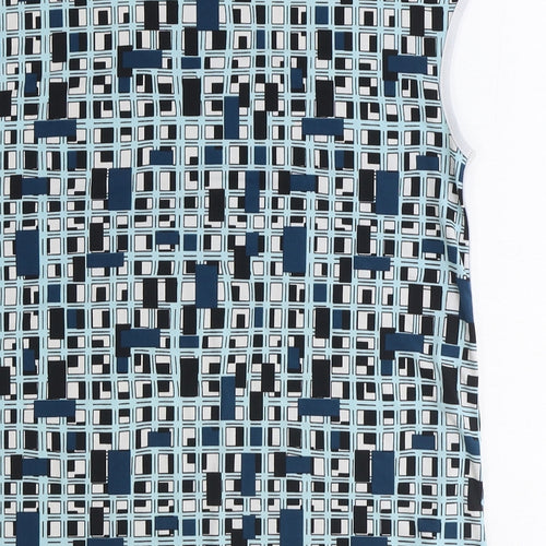 Savida Womens Blue Geometric Polyester Basic T-Shirt Size 10 Round Neck