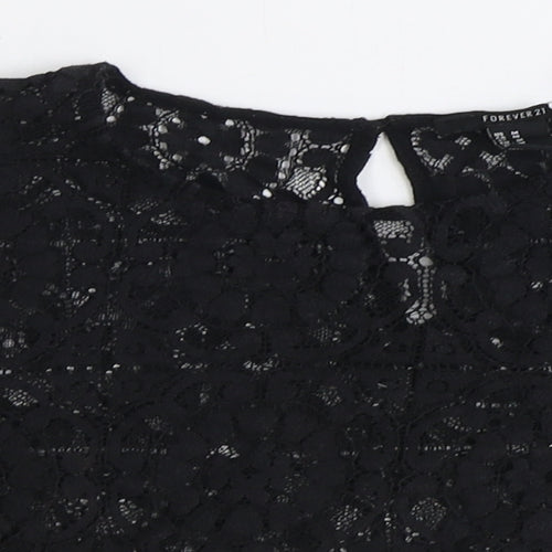 FOREVER 21 Womens Black Geometric Polyester Basic T-Shirt Size M Round Neck