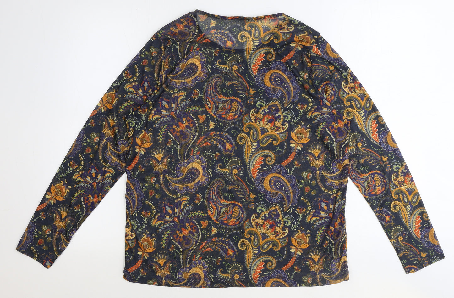 TU Womens Blue Paisley Polyester Basic T-Shirt Size 16 Round Neck