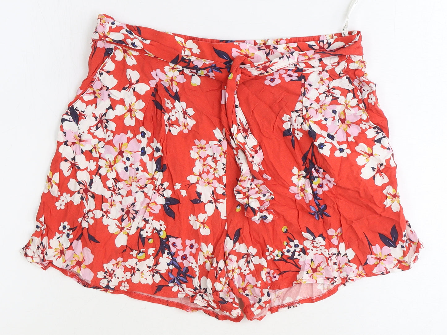 Dorothy Perkins Womens Red Floral Viscose Basic Shorts Size 10 Regular Tie