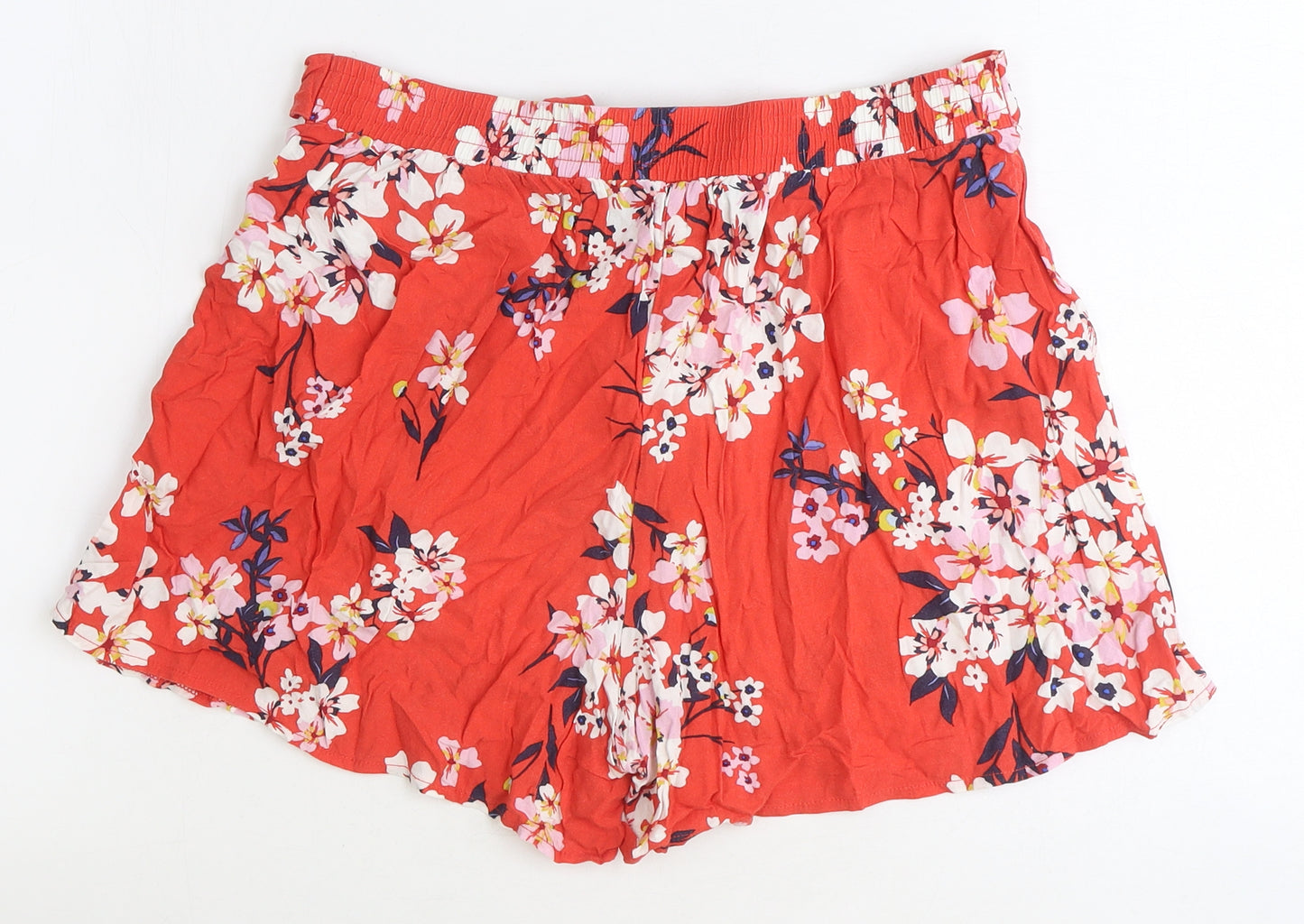 Dorothy Perkins Womens Red Floral Viscose Basic Shorts Size 10 Regular Tie