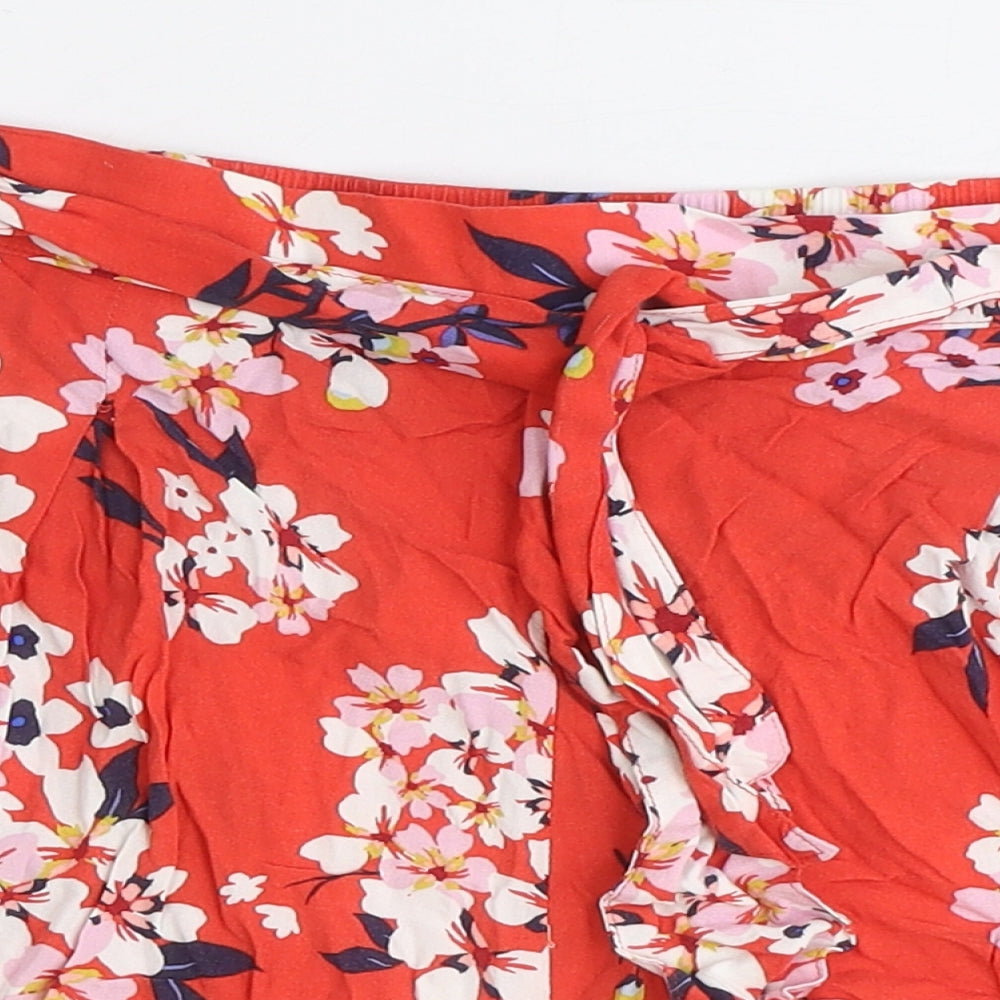Dorothy Perkins Womens Red Floral Viscose Basic Shorts Size 10 Regular Tie