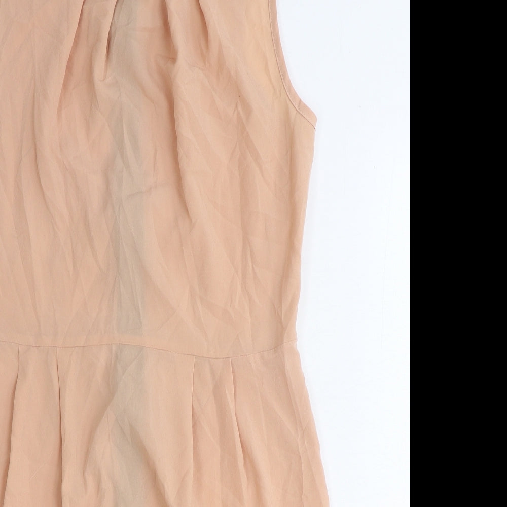 New Look Womens Pink Herringbone Polyester Pencil Dress Size 12 Boat Neck Zip - Pleat Detail