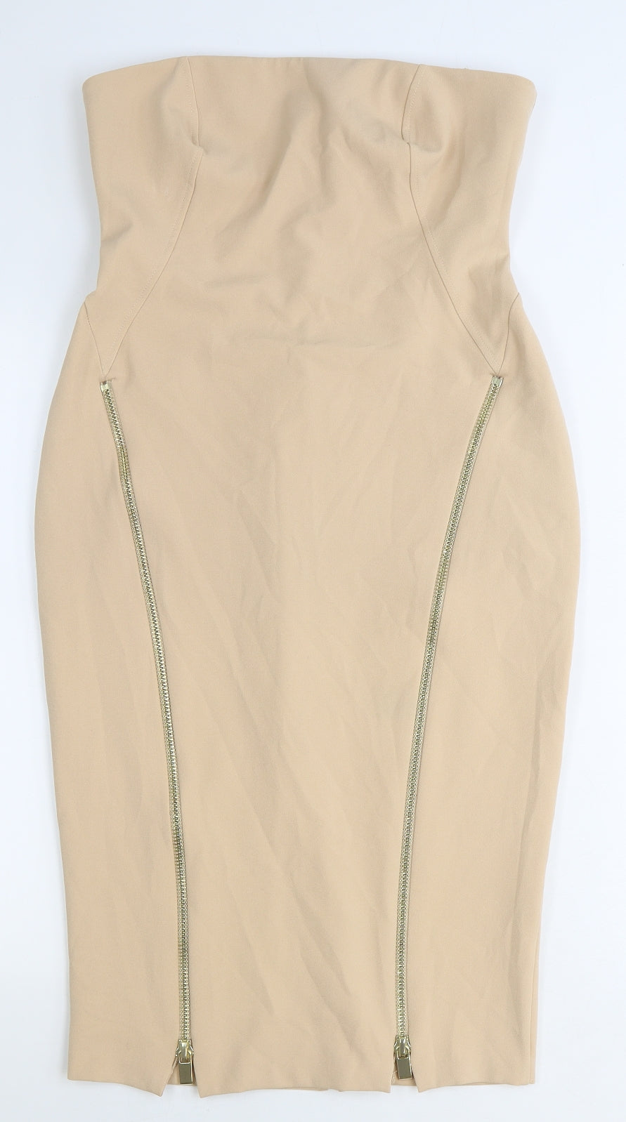River Island Womens Beige Polyester Bodycon Size 12 Off the Shoulder Zip