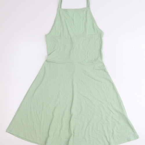 New Look Womens Green Polyester Fit & Flare Size 10 Square Neck Pullover