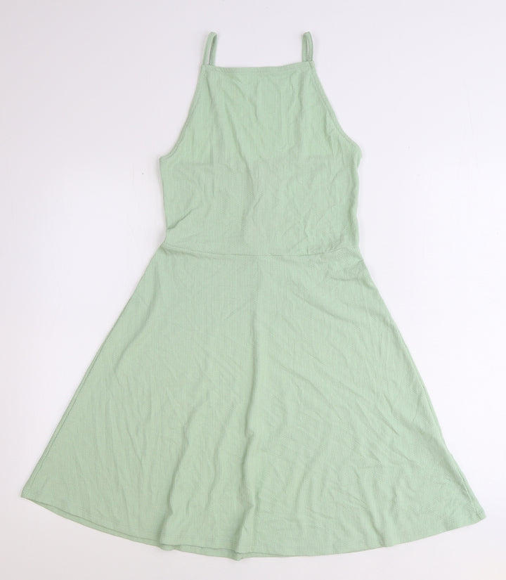 New Look Womens Green Polyester Fit & Flare Size 10 Square Neck Pullover