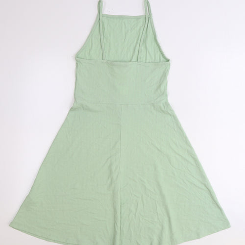 New Look Womens Green Polyester Fit & Flare Size 10 Square Neck Pullover