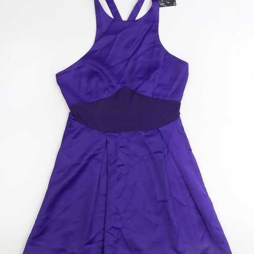 Nasty Gal Womens Purple Polyester Skater Dress Size S Scoop Neck Zip