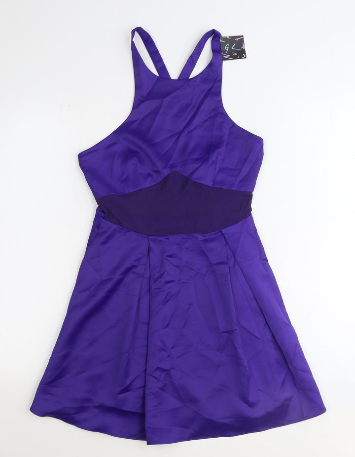 Nasty Gal Womens Purple Polyester Skater Dress Size S Scoop Neck Zip