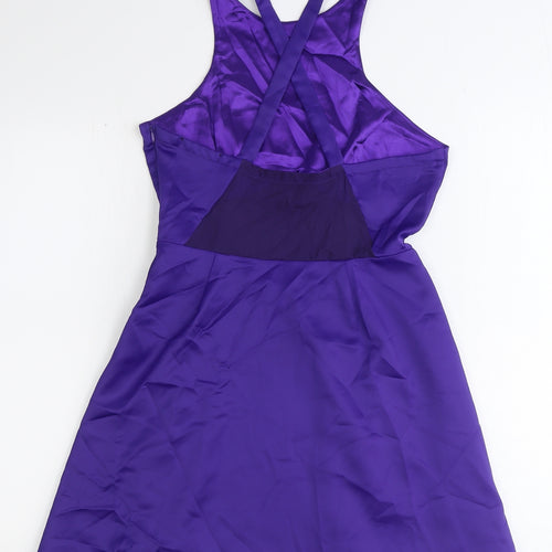 Nasty Gal Womens Purple Polyester Skater Dress Size S Scoop Neck Zip