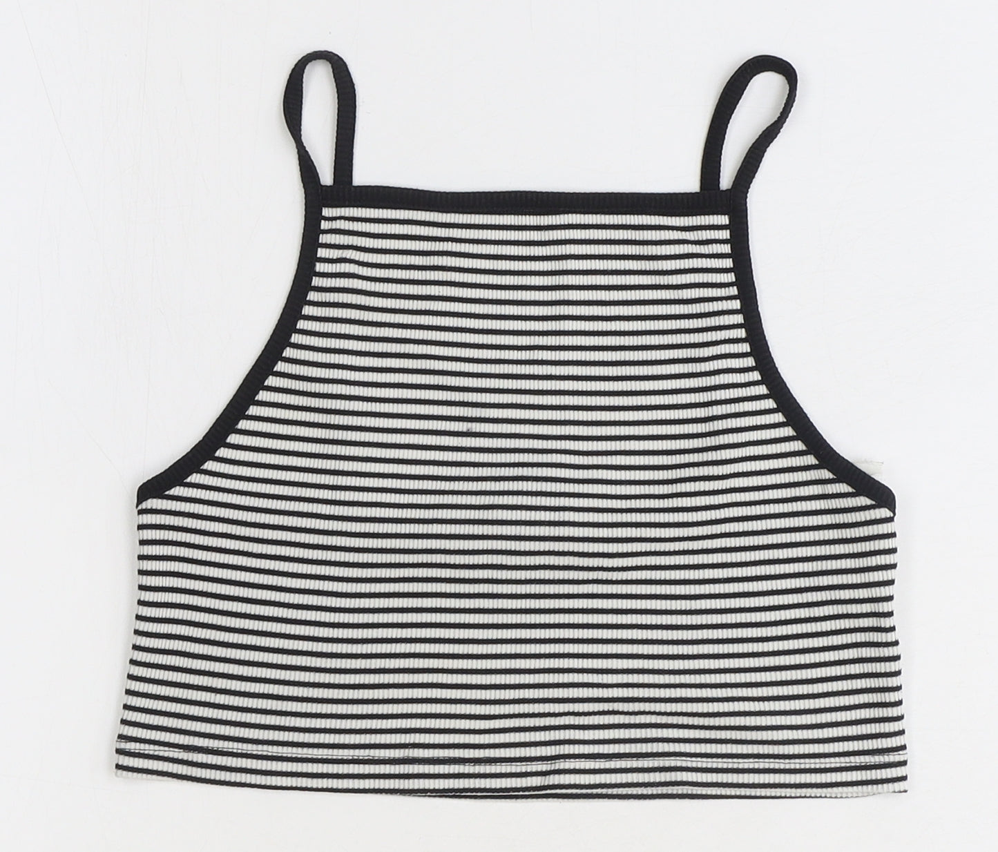 New Look Womens White Striped Polyester Basic Tank Size 12 Square Neck