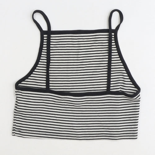 New Look Womens White Striped Polyester Basic Tank Size 12 Square Neck