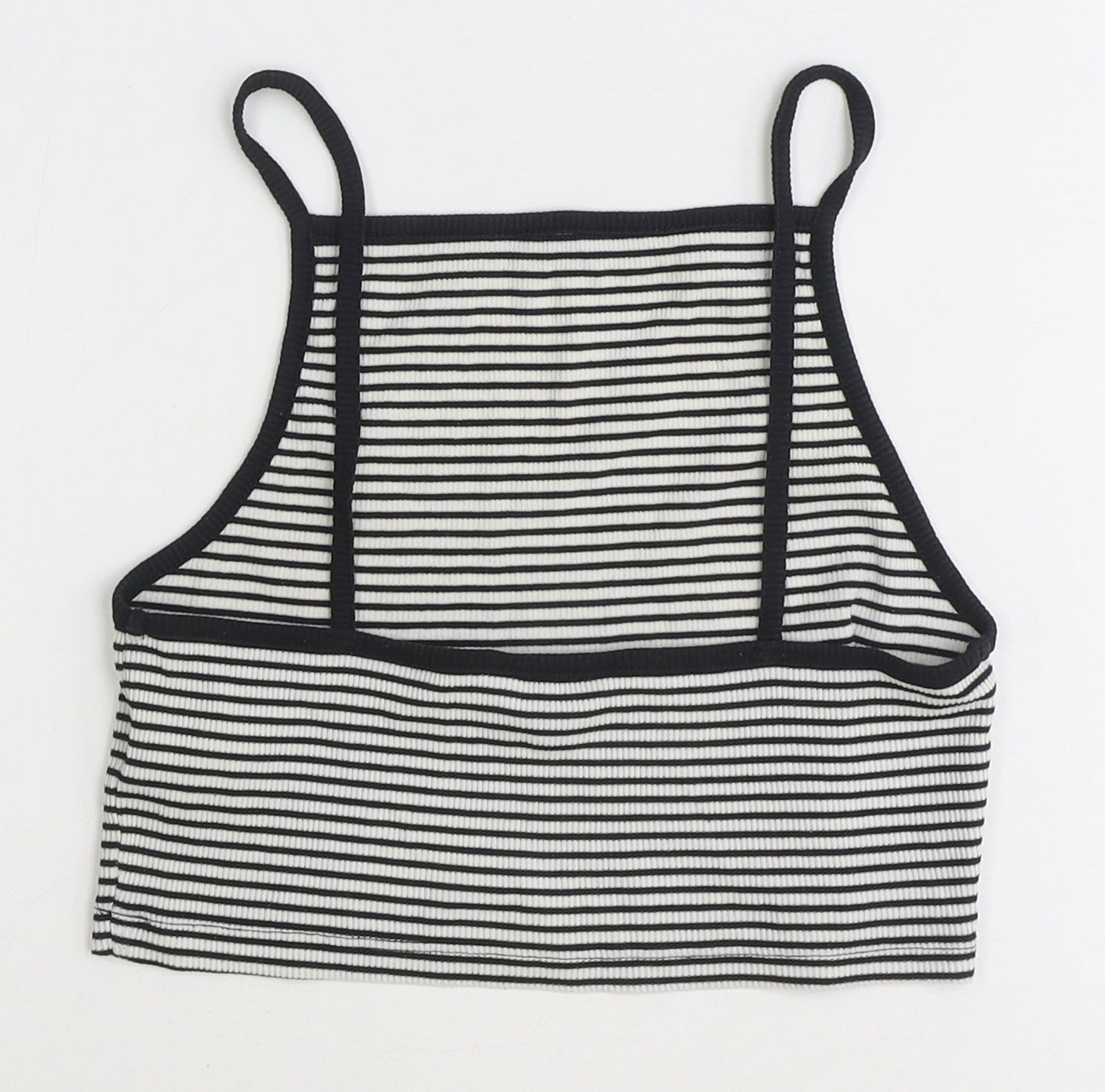 New Look Womens White Striped Polyester Basic Tank Size 12 Square Neck