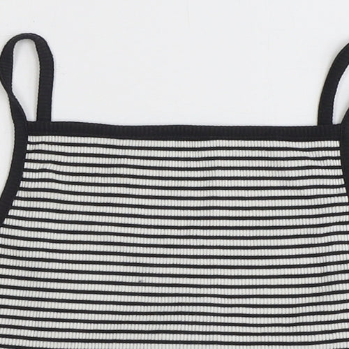 New Look Womens White Striped Polyester Basic Tank Size 12 Square Neck