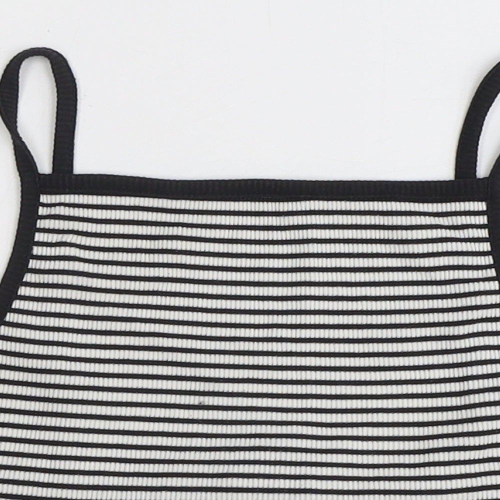 New Look Womens White Striped Polyester Basic Tank Size 12 Square Neck