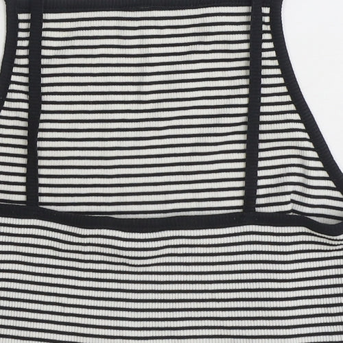 New Look Womens White Striped Polyester Basic Tank Size 12 Square Neck
