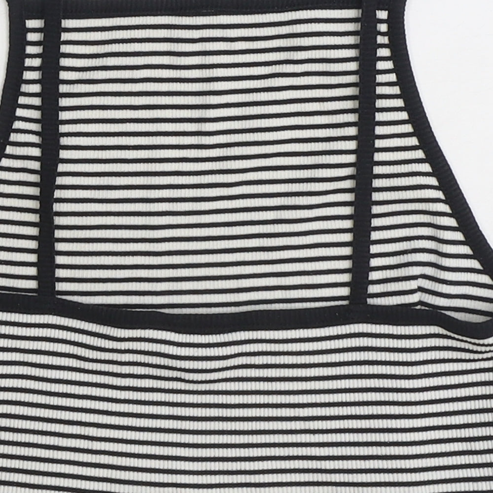 New Look Womens White Striped Polyester Basic Tank Size 12 Square Neck