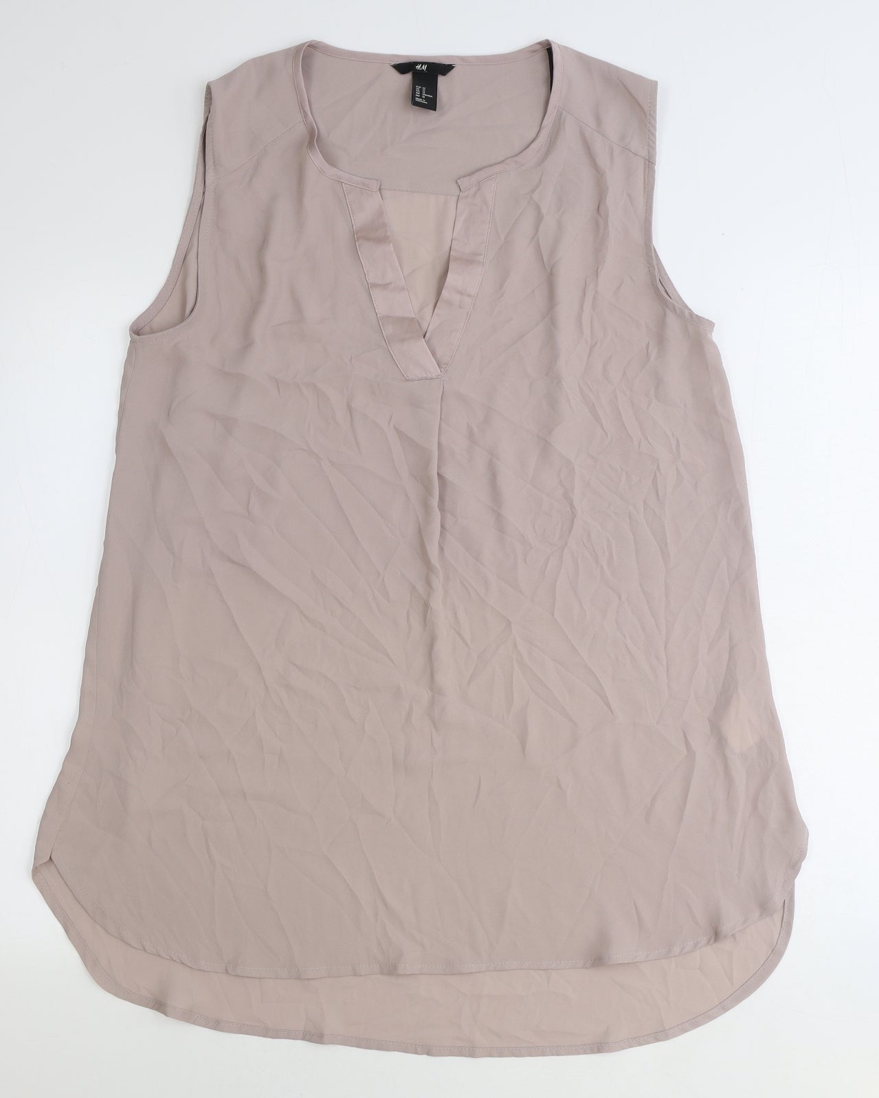 H&M Womens Beige Polyester Basic Blouse Size 14 V-Neck