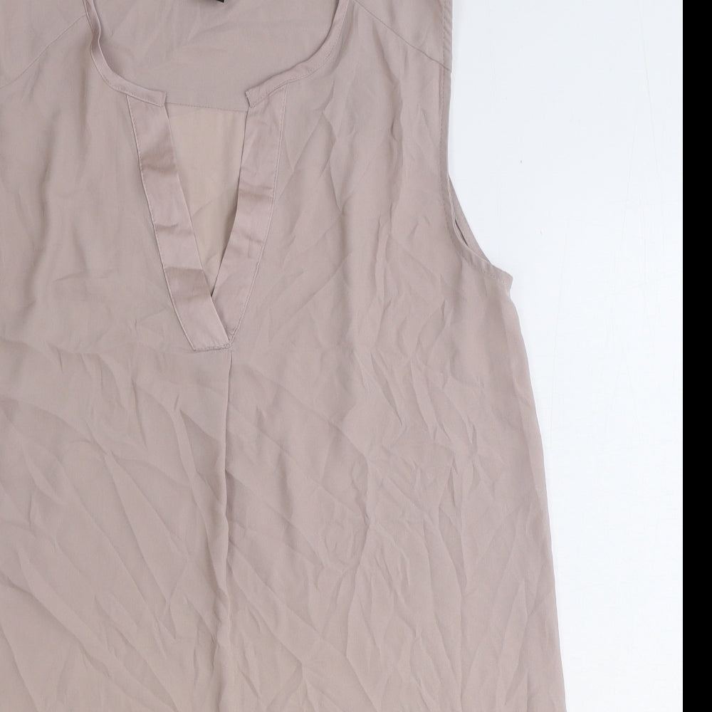 H&M Womens Beige Polyester Basic Blouse Size 14 V-Neck
