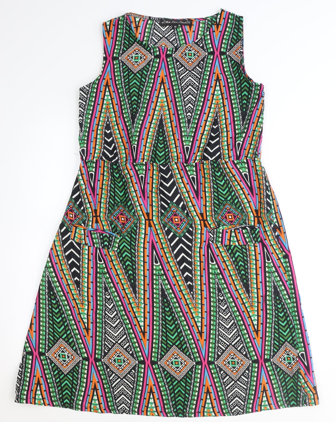 Mela Loves London Womens Multicoloured Geometric Polyester A-Line Size 10 Boat Neck Pullover
