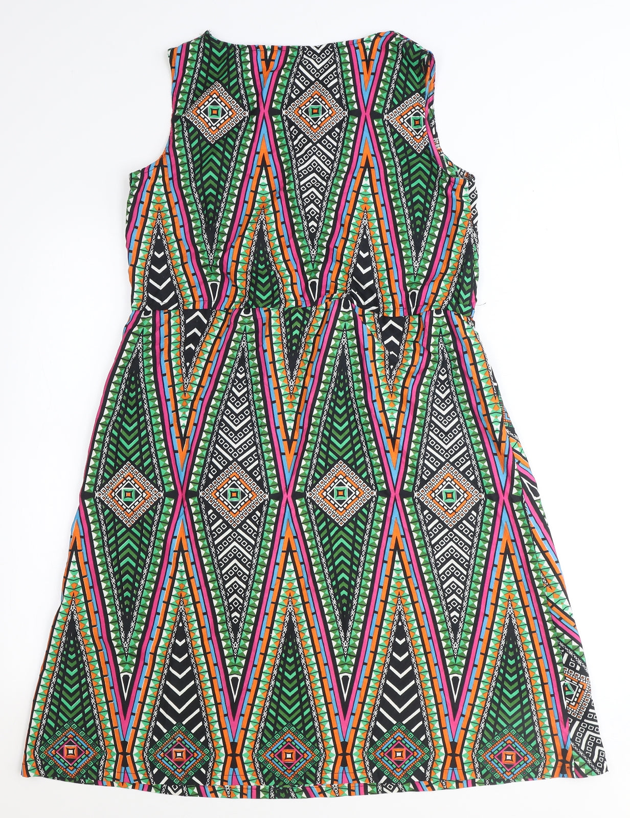 Mela Loves London Womens Multicoloured Geometric Polyester A-Line Size 10 Boat Neck Pullover
