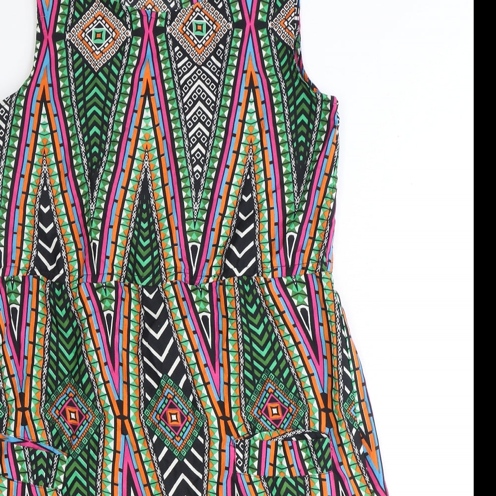 Mela Loves London Womens Multicoloured Geometric Polyester A-Line Size 10 Boat Neck Pullover